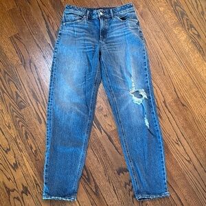 Express 4R Distressed Mid Rise Casual Streetwear Relaxed Blue Cropped Jeans